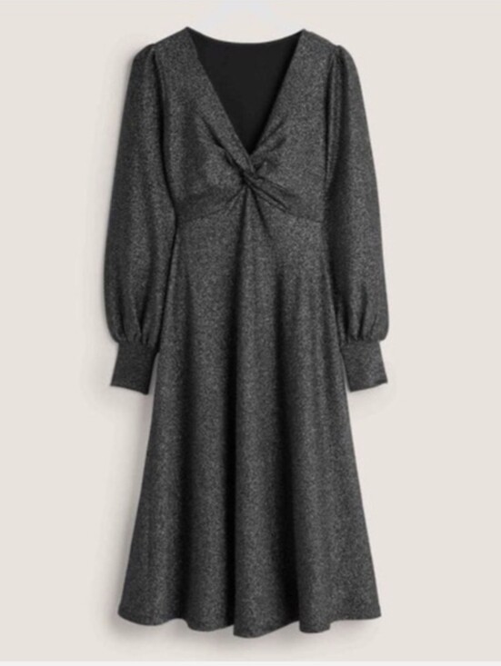 Boden Dresses & Skirts - Boden Black Glitter Midi Surplice Dress 10 Large NWOT